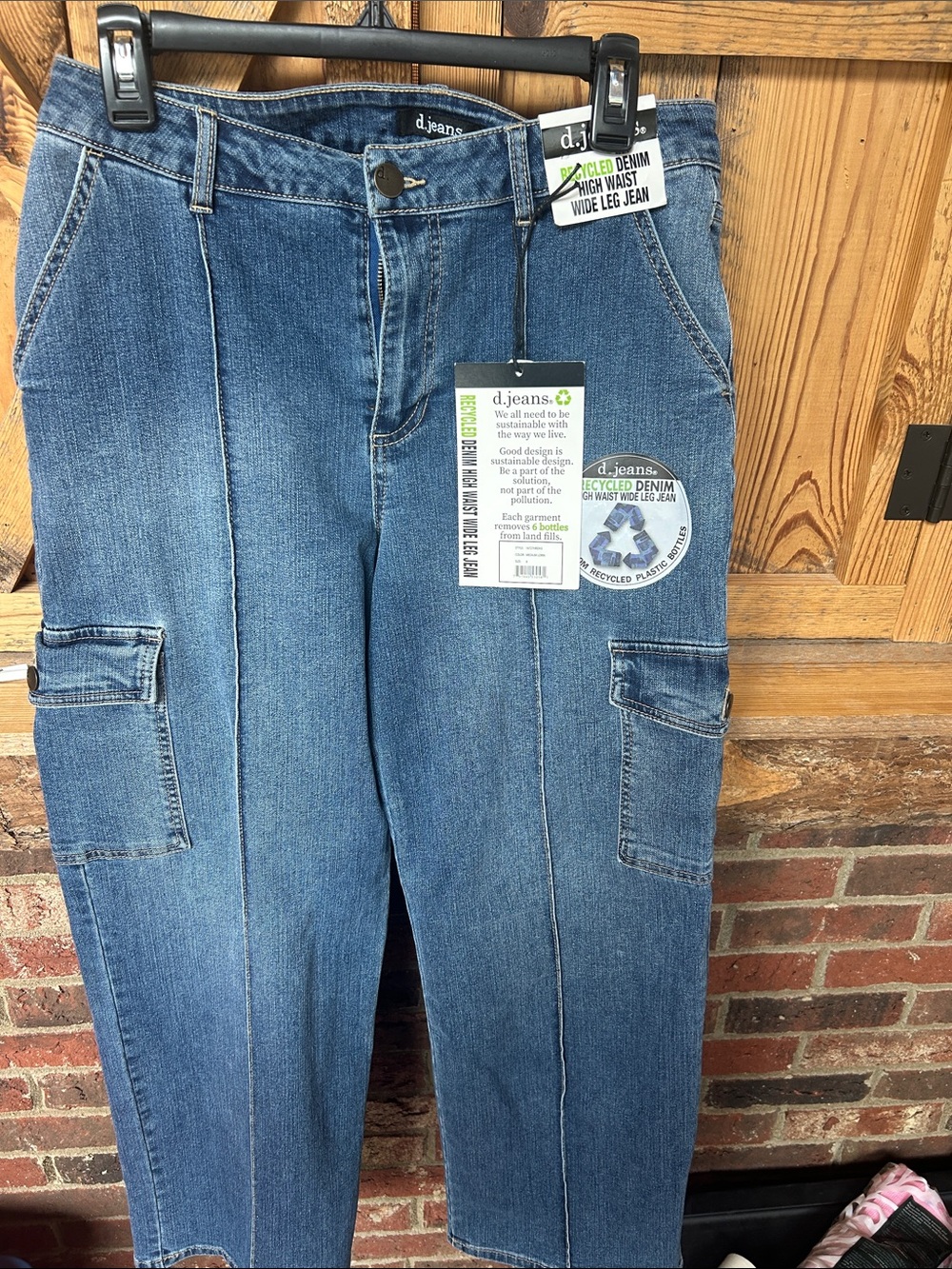 NWT d. jeans Blue High-Rise Wide Leg Cargo Jeans